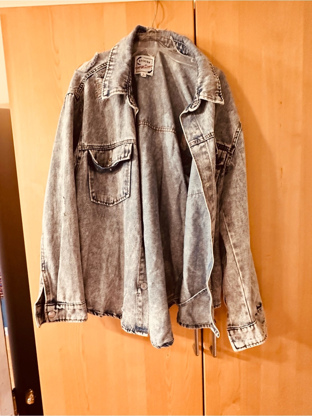 Stoosh Light Wash Denim Shirt Jacket in Faded Blue